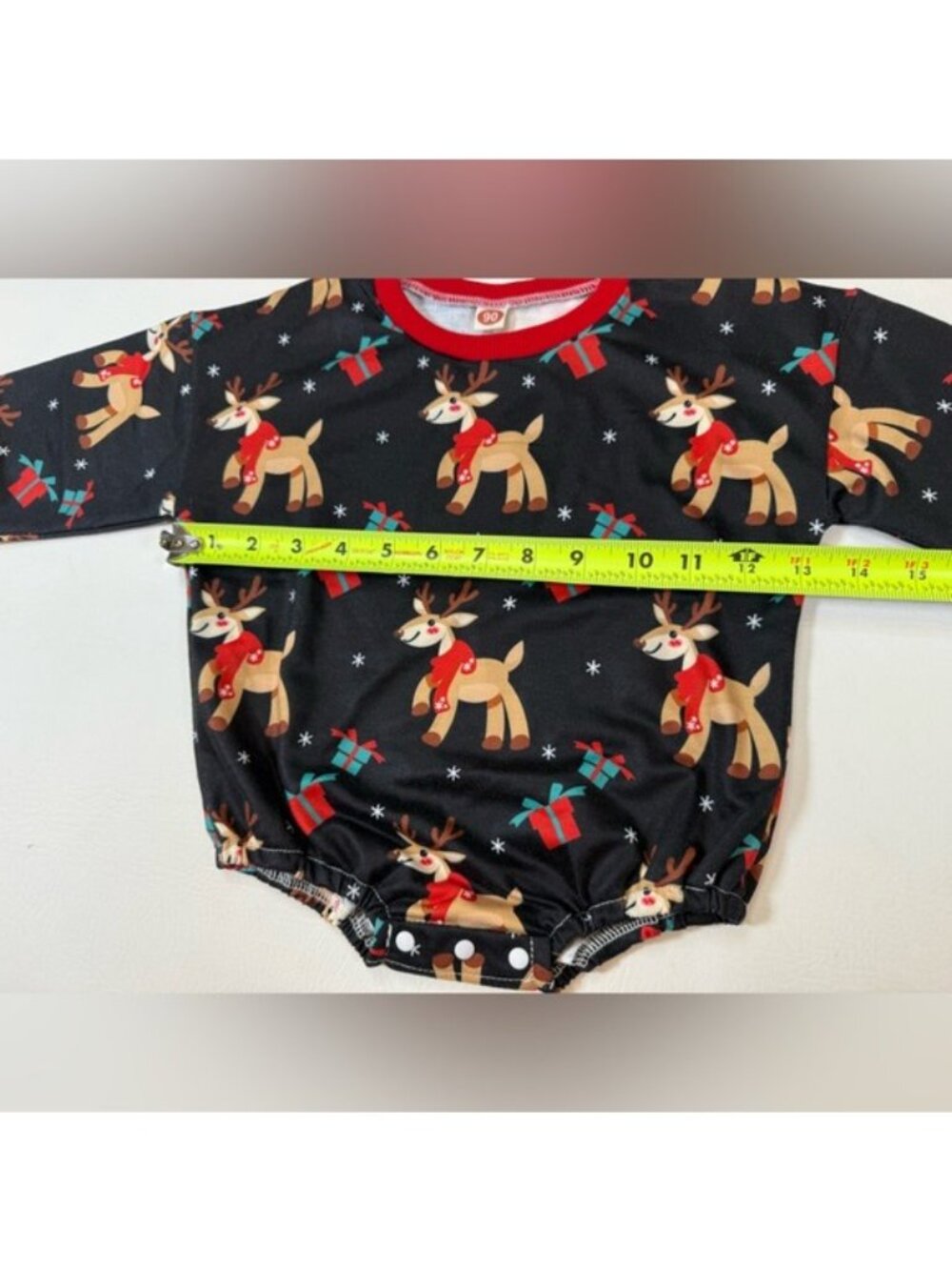 Baby Christmas Reindeer Long Sleeve Romper Bodysuit Black/Red (12-18 mon) (U963) - Picture 4 of 11